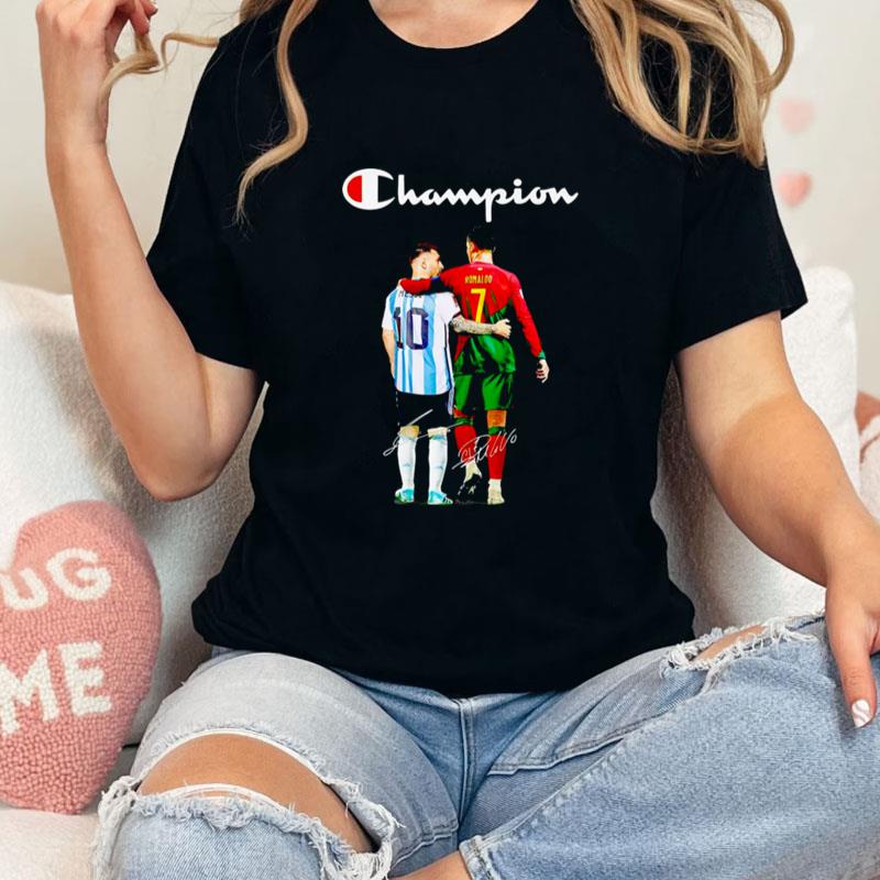 Champions Messi And Ronaldo Signatures Unisex T-Shirt Hoodie Sweatshirt