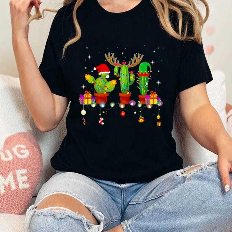 Christmas Lights Cactus Lover Xmas Pajama Holiday Unisex T-Shirt Hoodie Sweatshirt