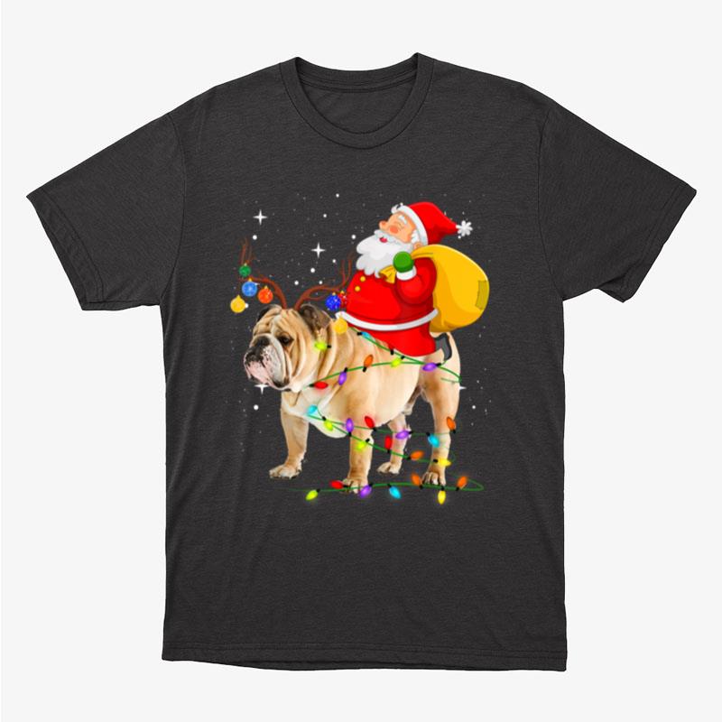 Christmas Santa Claus Riding English Bulldog Xmas Boys Dog Unisex T-Shirt Hoodie Sweatshirt