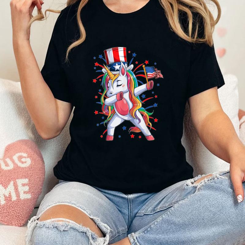 Dabbing Unicorn 4Th Of July Girls Kids Women American Flag Unisex T-Shirt Hoodie Sweatshirt