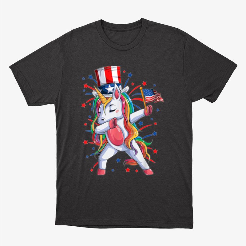 Dabbing Unicorn 4Th Of July Girls Kids Women American Flag Unisex T-Shirt Hoodie Sweatshirt
