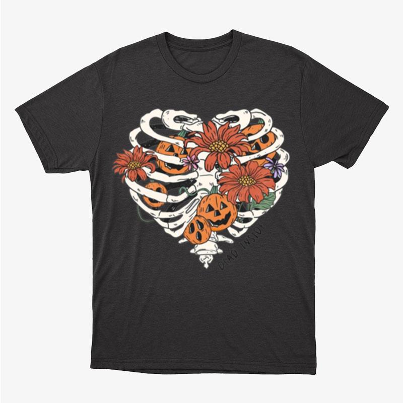 Dead Inside Heart Bone With Pumpkin Heads And Flowers Inside Happy Halloween Unisex T-Shirt Hoodie Sweatshirt