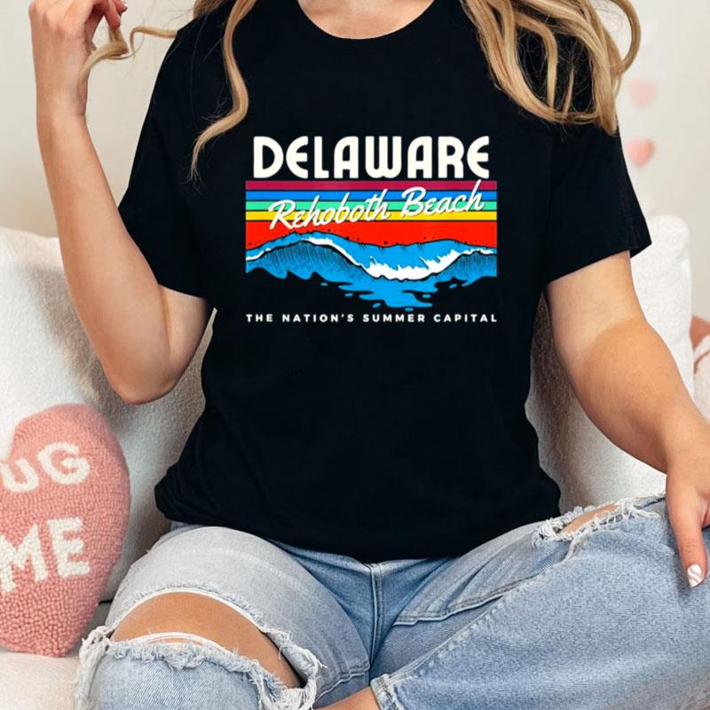 Delaware Rehoboth Beach Retro Surf Wave Graphic Unisex T-Shirt Hoodie Sweatshirt