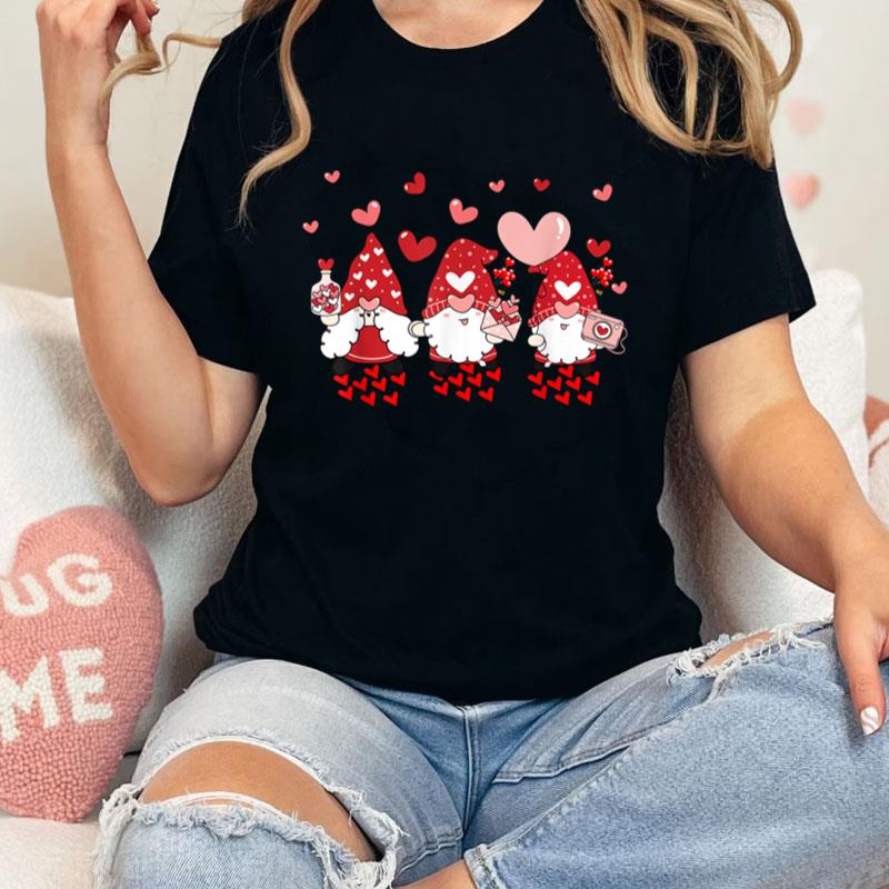Gnome Valentines Day Three Gromies Love Hearts Unisex T-Shirt Hoodie Sweatshirt