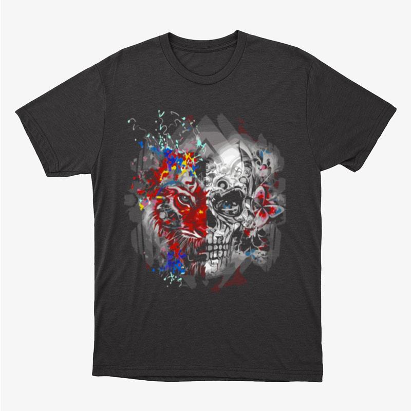 Half Tiger Face And Skull Unisex T-Shirt Hoodie Sweatshirt