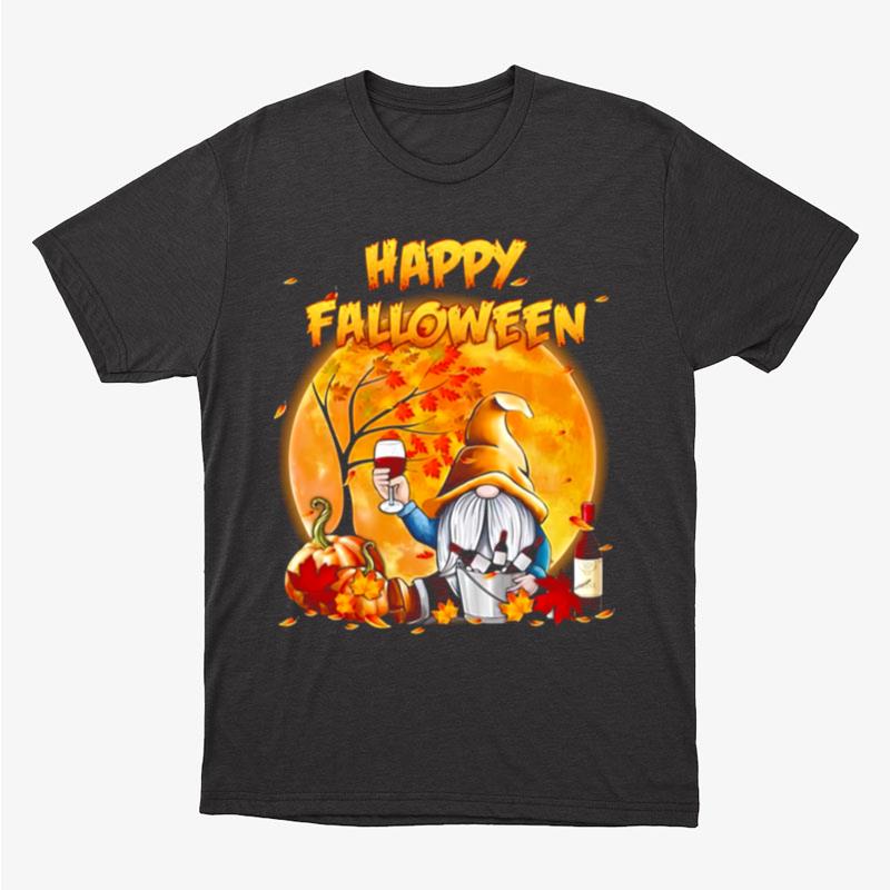 Halloween Gnomes Drink Wine Pumpkin Maple Leaves Happy Falloween Unisex T-Shirt Hoodie Sweatshirt