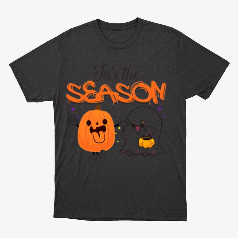 Jis's The Season Cute Pumpkin And Ghost Spooky Season Halloween Graphic Unisex T-Shirt Hoodie Sweatshirt