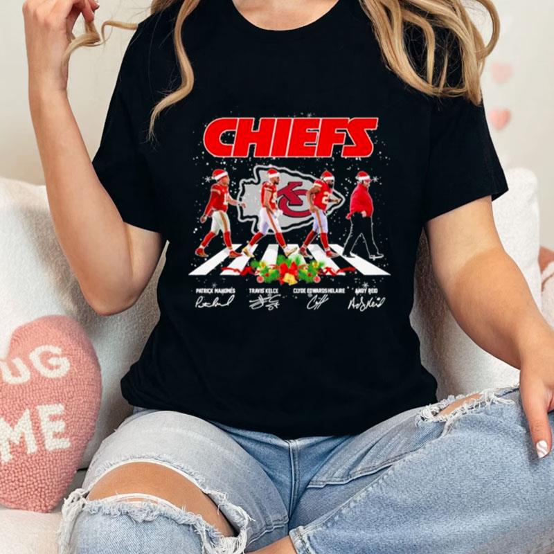 Kansas City Chiefs Patrick Mahomes Travis Kelce And Andy Reid Abbey Road Christmas Unisex T-Shirt Hoodie Sweatshirt