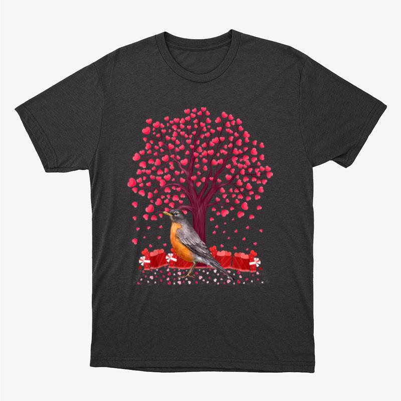 Love Heart Tree American Robin Bird Valentine's Day Unisex T-Shirt Hoodie Sweatshirt