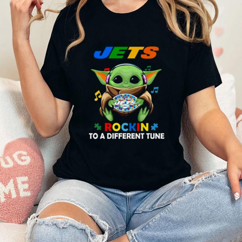 Baby Yoda Hug New York Jets Autism Rockin To A Different Tune Unisex T-Shirt Hoodie Sweatshirt