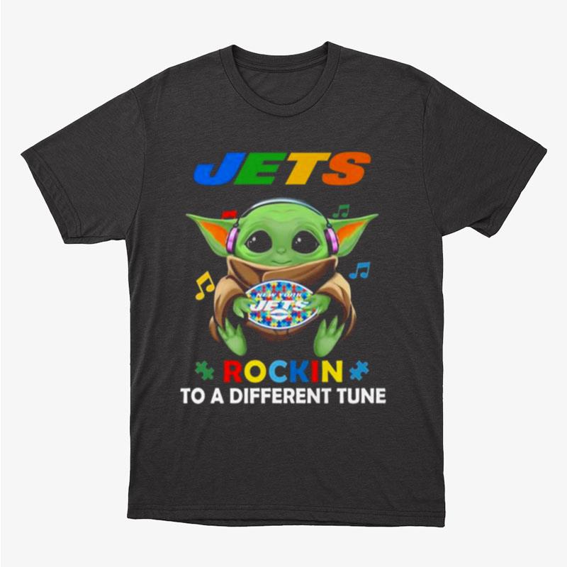 Baby Yoda Hug New York Jets Autism Rockin To A Different Tune Unisex T-Shirt Hoodie Sweatshirt