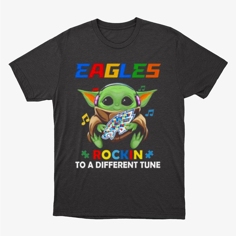 Baby Yoda Hug Philadelphia Eagles Autism Rockin To A Different Tune Unisex T-Shirt Hoodie Sweatshirt