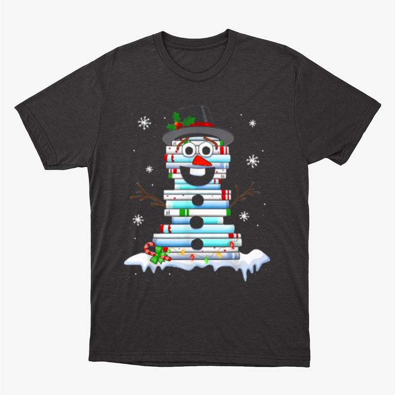 Book Stack Librarian Book Christmas Snowman Unisex T-Shirt Hoodie Sweatshirt