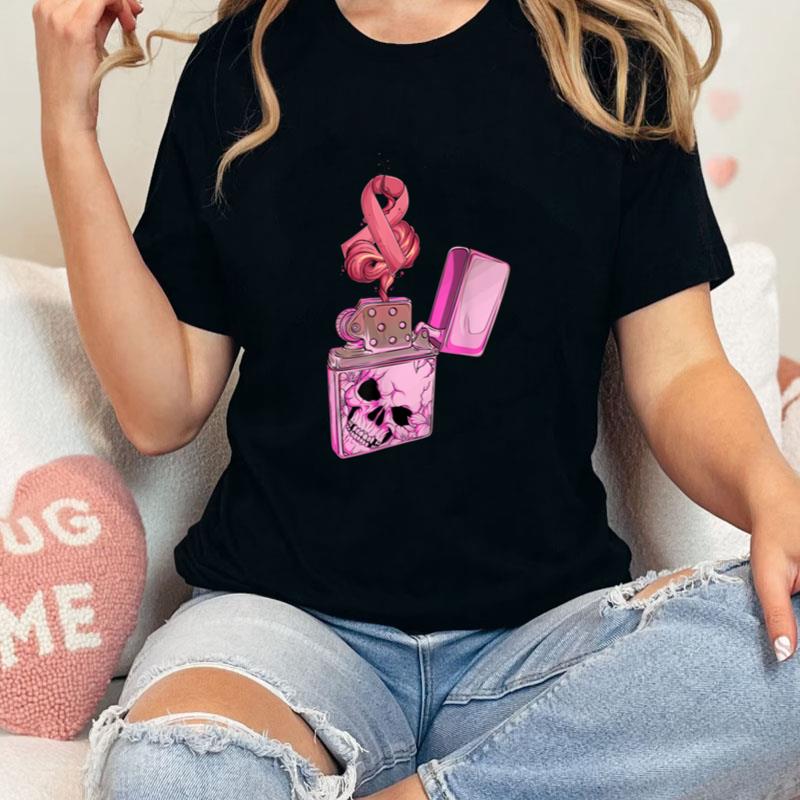 Breast Cancer Awareness Pink Fire Clipper Lighter Skeleton Unisex T-Shirt Hoodie Sweatshirt