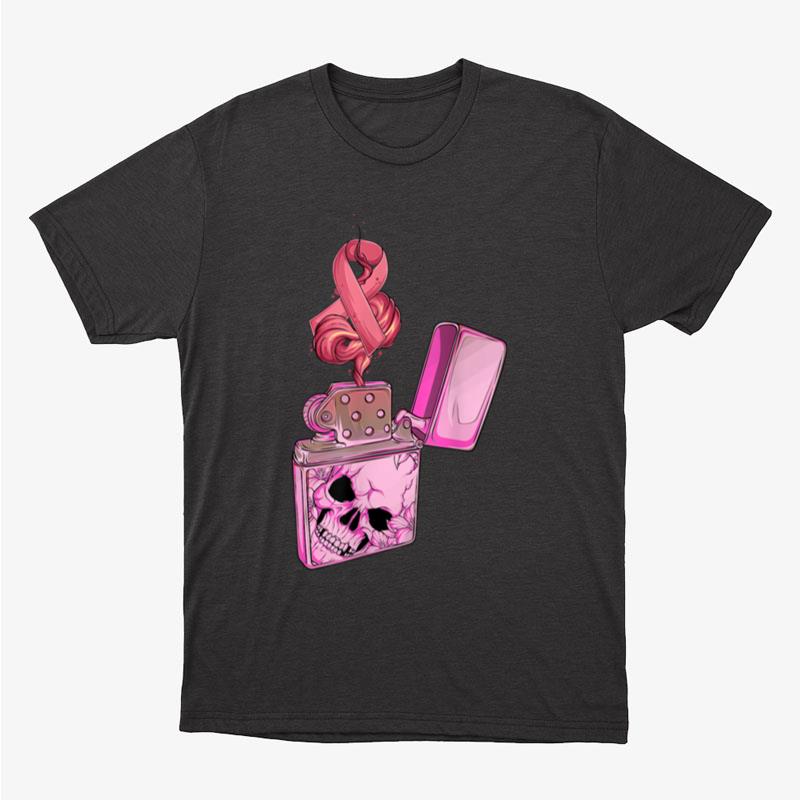 Breast Cancer Awareness Pink Fire Clipper Lighter Skeleton Unisex T-Shirt Hoodie Sweatshirt