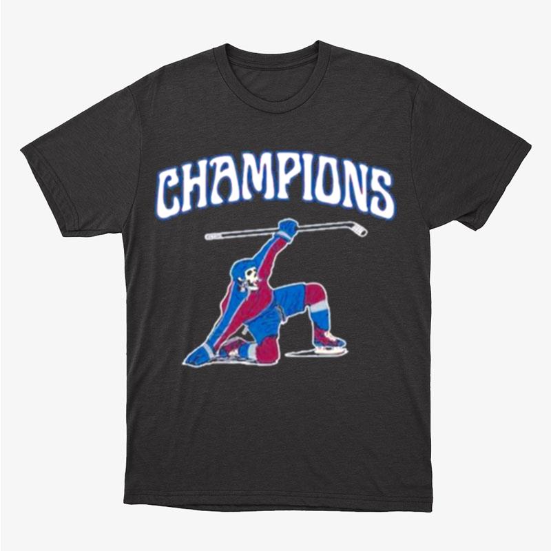 Colorado Avalanche Skeleton Slapshot Champions Unisex T-Shirt Hoodie Sweatshirt