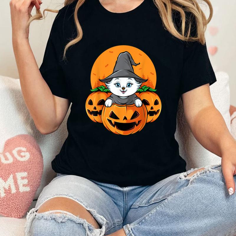 Cute Halloween Cat Witch Hat Pumpkin For Kids Girls Unisex T-Shirt Hoodie Sweatshirt