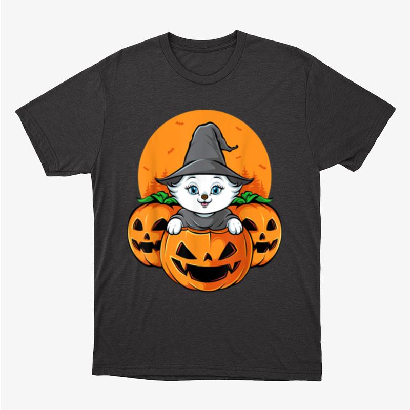 Cute Halloween Cat Witch Hat Pumpkin For Kids Girls Unisex T-Shirt Hoodie Sweatshirt
