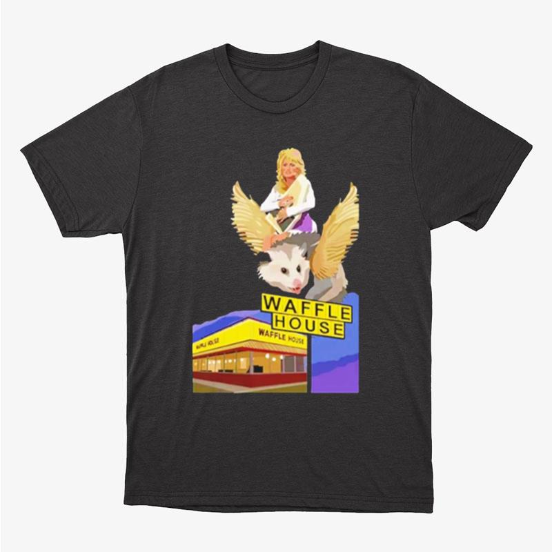 Dolly Parton Riding A Winged Possum Over Waffle House Retro Unisex T-Shirt Hoodie Sweatshirt