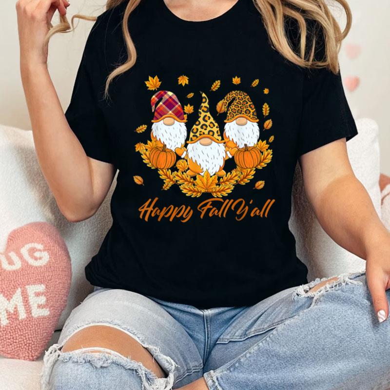 Funny Gnomes Happy Fall Y'All Gnome Leopard Pumpkin Autumn Unisex T-Shirt Hoodie Sweatshirt