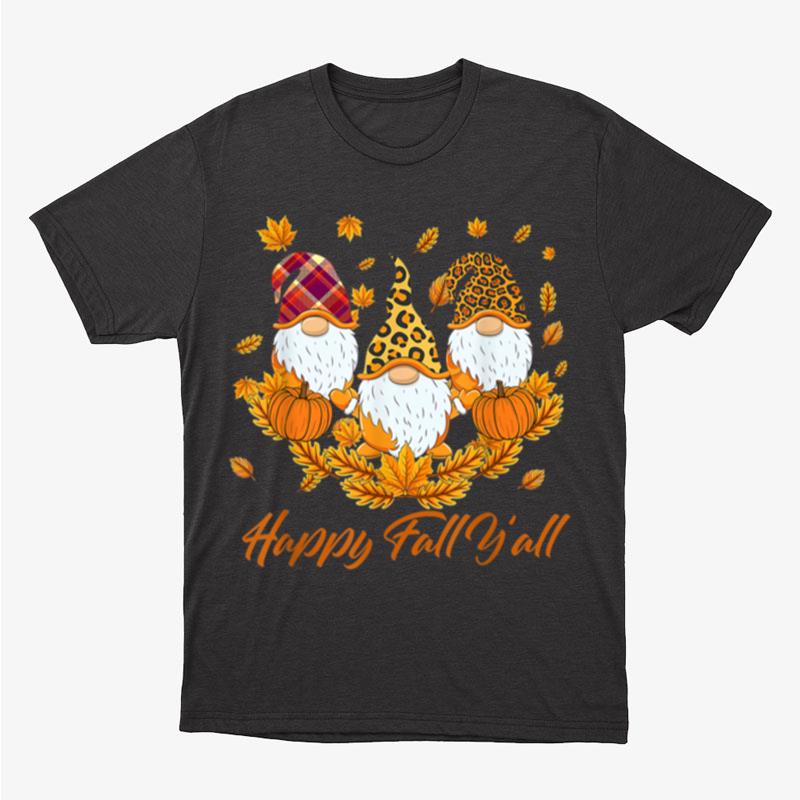 Funny Gnomes Happy Fall Y'All Gnome Leopard Pumpkin Autumn Unisex T-Shirt Hoodie Sweatshirt