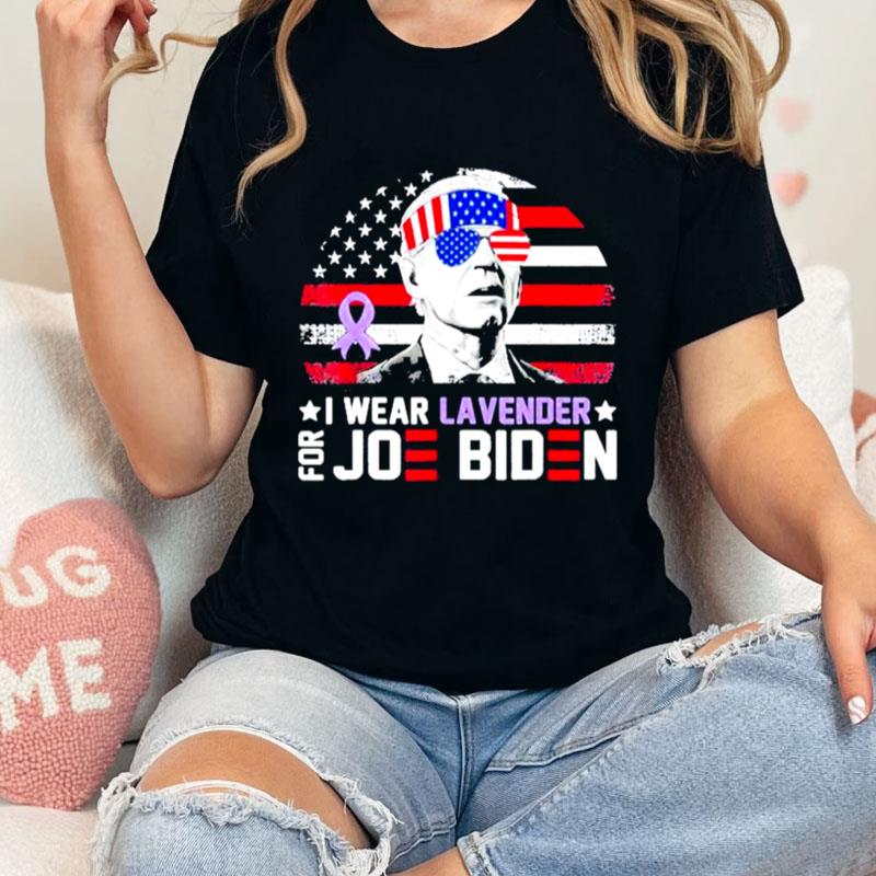 I Wear Lavender For Joe Biden American Flag Men Women Unisex T-Shirt Hoodie Sweatshirt