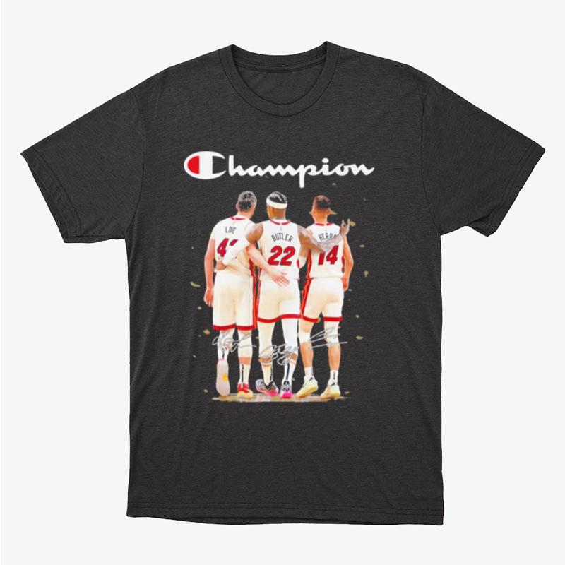 Kevin Love Jimmy Butler And Bam Adebayo Miami Heat Signatures Unisex T-Shirt Hoodie Sweatshirt