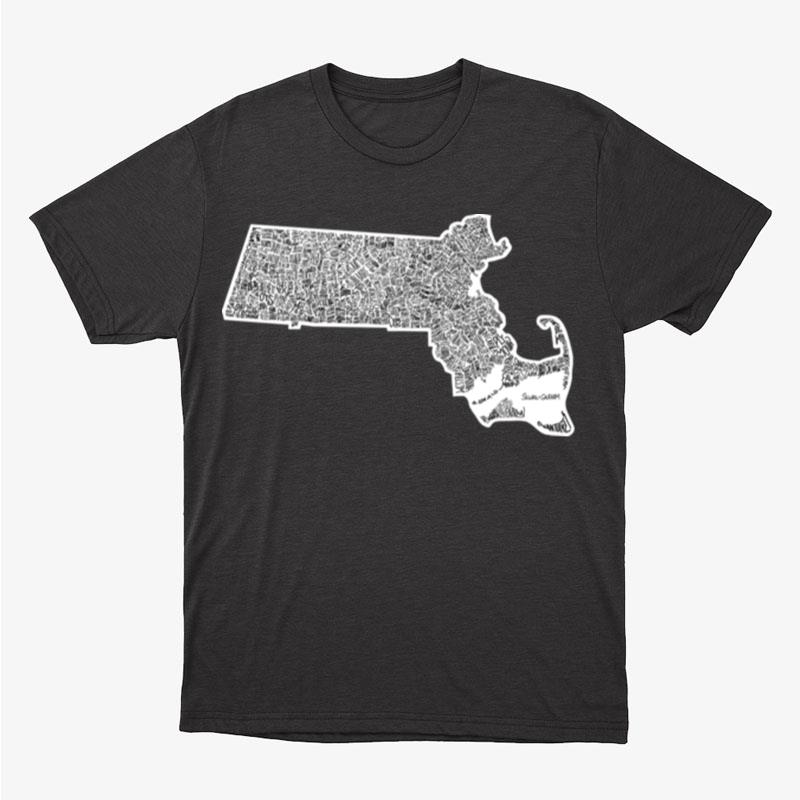 Massachusetts Typography Map Sticker Unisex T-Shirt Hoodie Sweatshirt