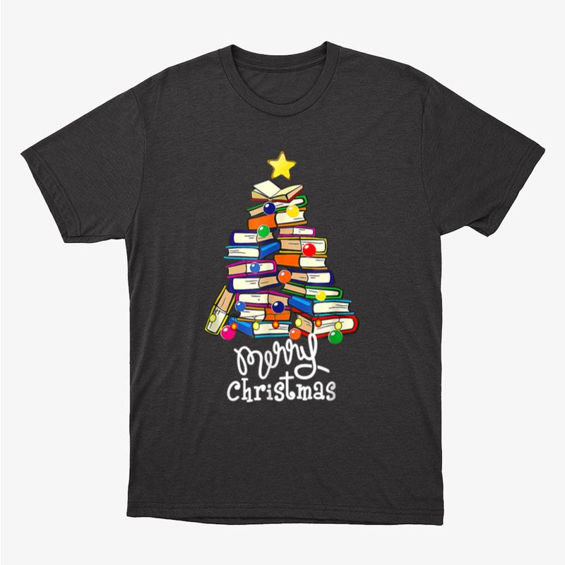 Merry Christmas Tree Love Reading Books Librarian Nerd Unisex T-Shirt Hoodie Sweatshirt