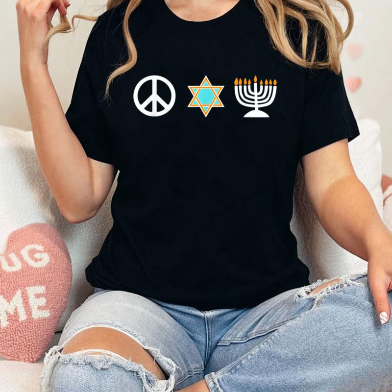 Peace Love Hanukkah Hanukka Jewish Star Menorah Chanukah Unisex T-Shirt Hoodie Sweatshirt