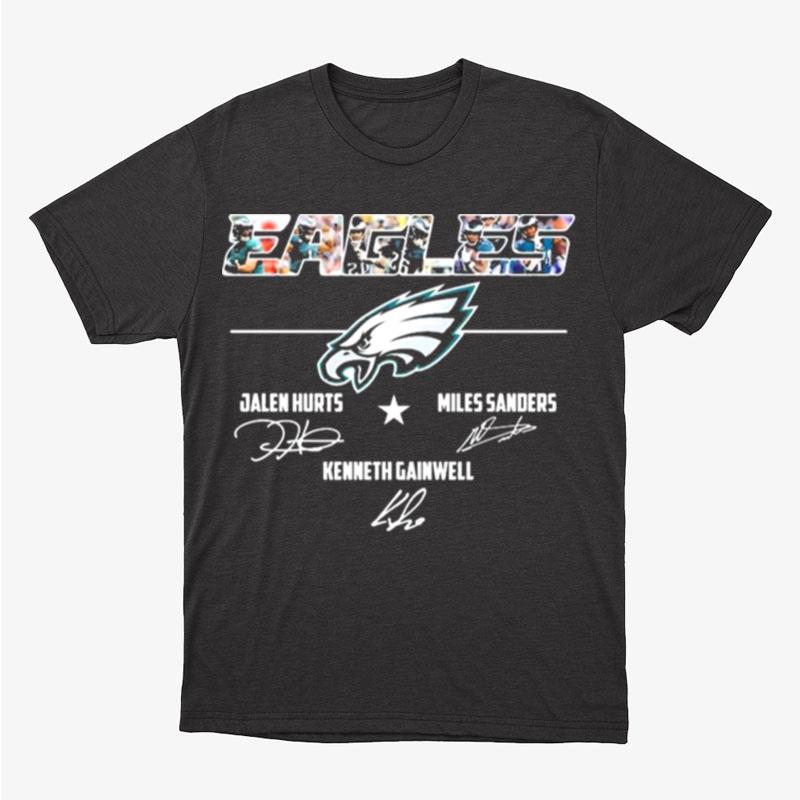 Philadelphia Eagles Jalen Hurts Miles Sanders And Kenneth Gainwell Signatures Unisex T-Shirt Hoodie Sweatshirt