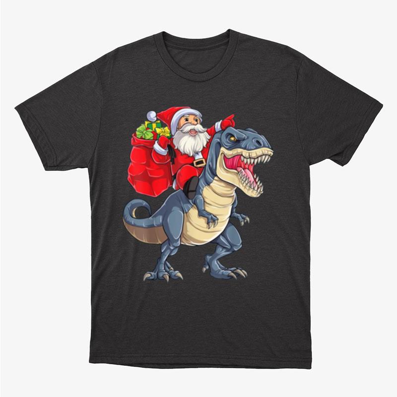 Santa Riding Dinosaur Rex Christmas Boys Kids Xmas Unisex T-Shirt Hoodie Sweatshirt