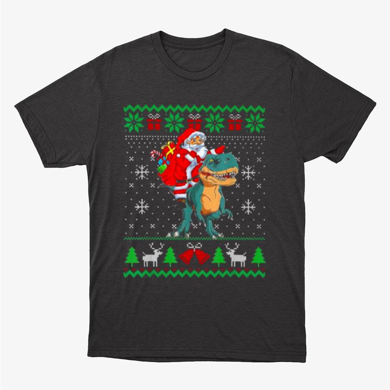 Santa Riding Dinosaur Rex Dinosaur Christmas Ugly Unisex T-Shirt Hoodie Sweatshirt
