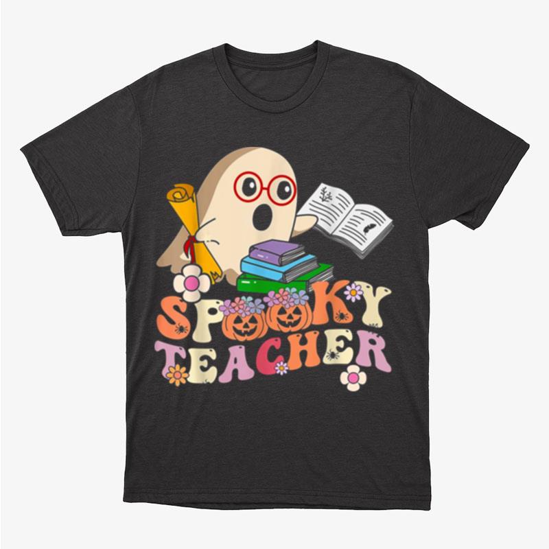 Spooky Teacher Groovy Retro Ghost Halloween Teacher Unisex T-Shirt Hoodie Sweatshirt