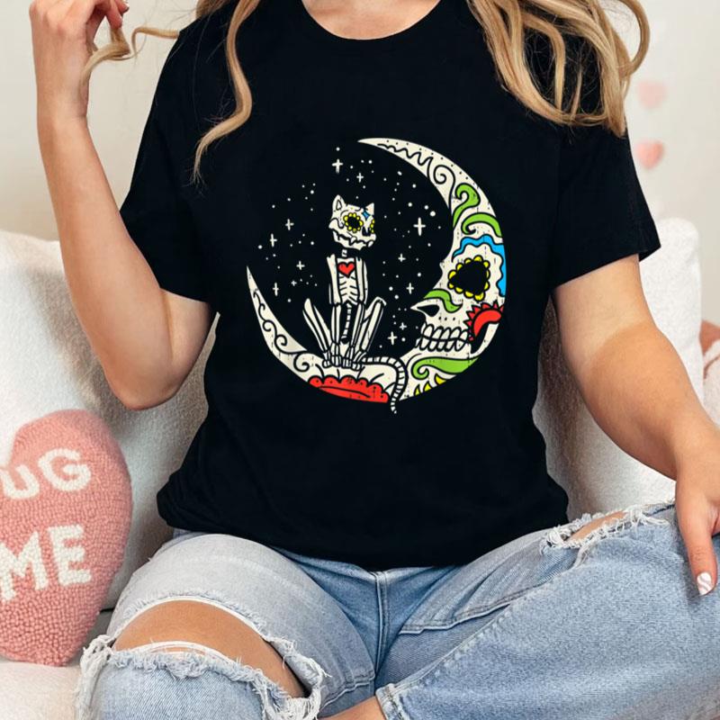 Sugar Skull Cat Moon Dia De Los Muertos Halloween Costume Unisex T-Shirt Hoodie Sweatshirt