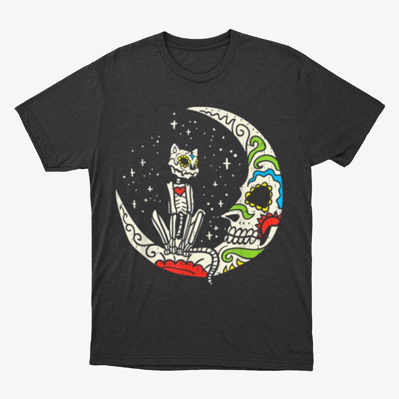 Sugar Skull Cat Moon Dia De Los Muertos Halloween Costume Unisex T-Shirt Hoodie Sweatshirt