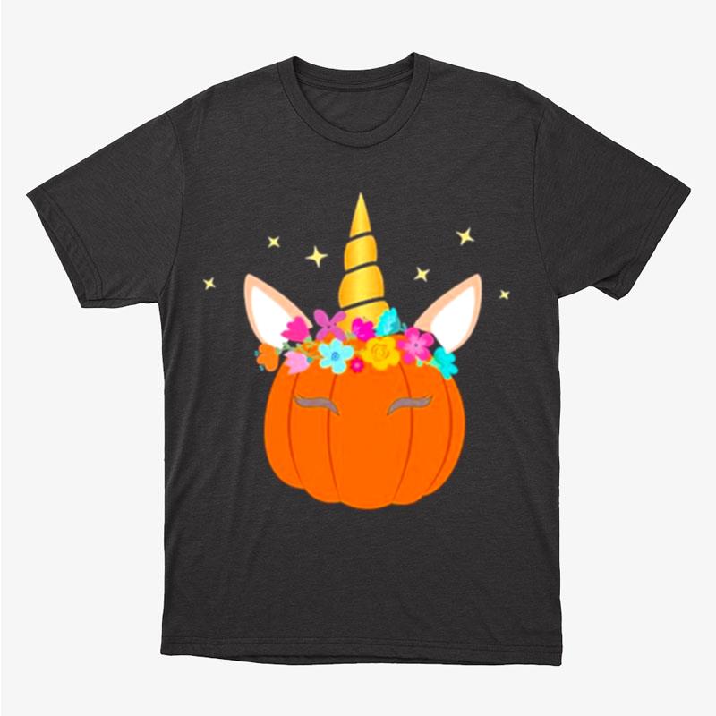 Unicorn Pumpkin Halloween Thanksgiving With Flowers Unisex T-Shirt Hoodie Sweatshirt