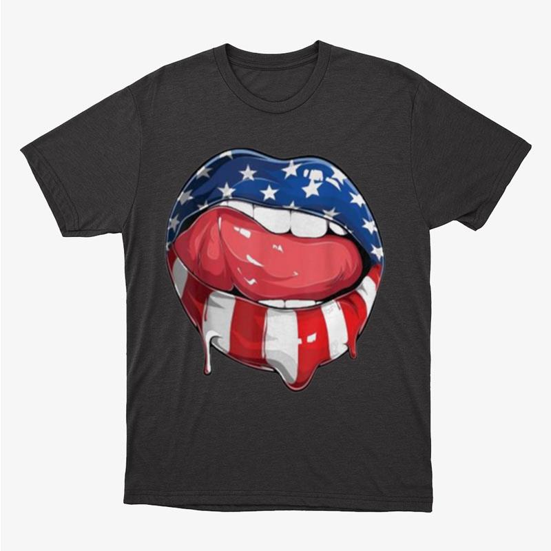 Usa Flag Dripping Lips 4Th Of July Patriotic American Unisex T-Shirt Hoodie Sweatshirt