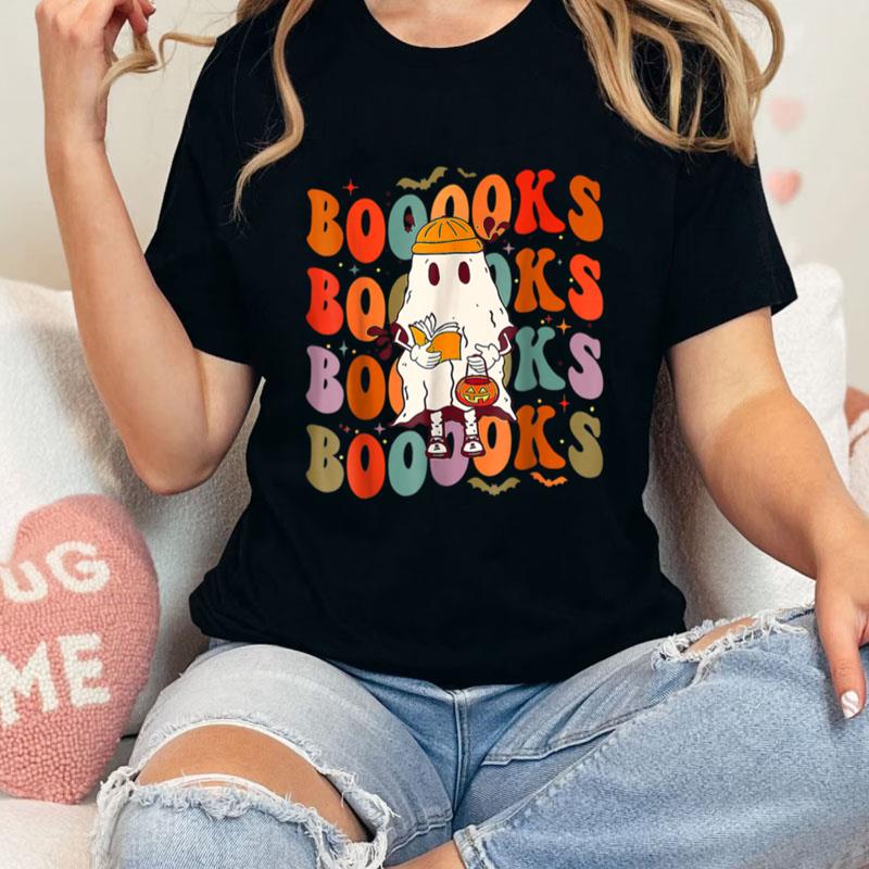 Booooks Groovy Cute Ghost Book Retro Reading Halloween Unisex T-Shirt Hoodie Sweatshirt