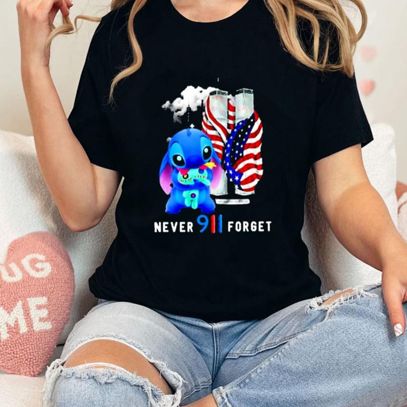 Disney Stitch Tinkerbell Us Flag Never Forget 911 Unisex T-Shirt Hoodie Sweatshirt