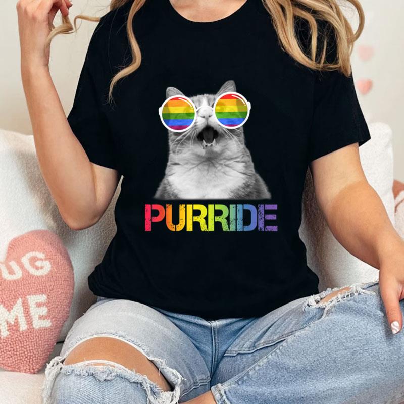 Funny Cat Purride Gay Pride Rainbow Sunglasses Lgbtq Unisex T-Shirt Hoodie Sweatshirt