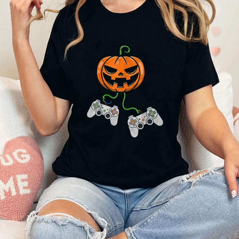 Halloween Video Game Controller Pumpkin Unisex T-Shirt Hoodie Sweatshirt