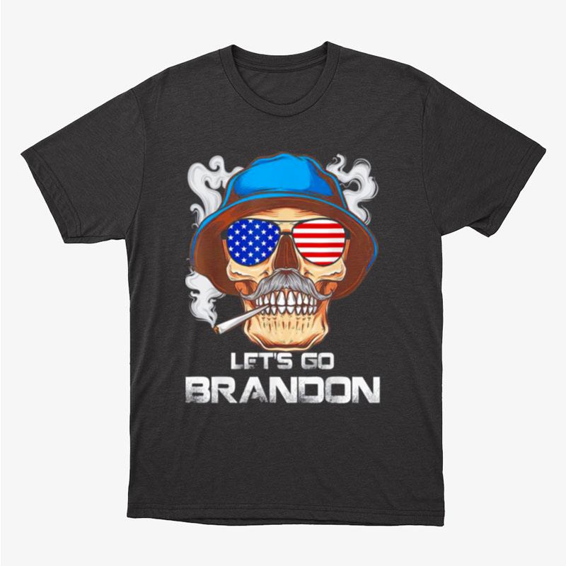 Skull Smoking Lets Go Brandon Lets Go Brandon American Flag Unisex T-Shirt Hoodie Sweatshirt