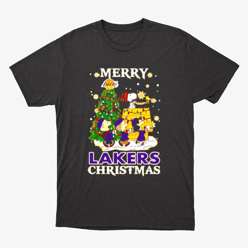 Snoopy And Friends Merry Los Angeles Lakers Christmas Unisex T-Shirt Hoodie Sweatshirt